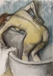 Die Badende - Frau stützt ihren Rücken, Pastell auf Papier, ca. 1887